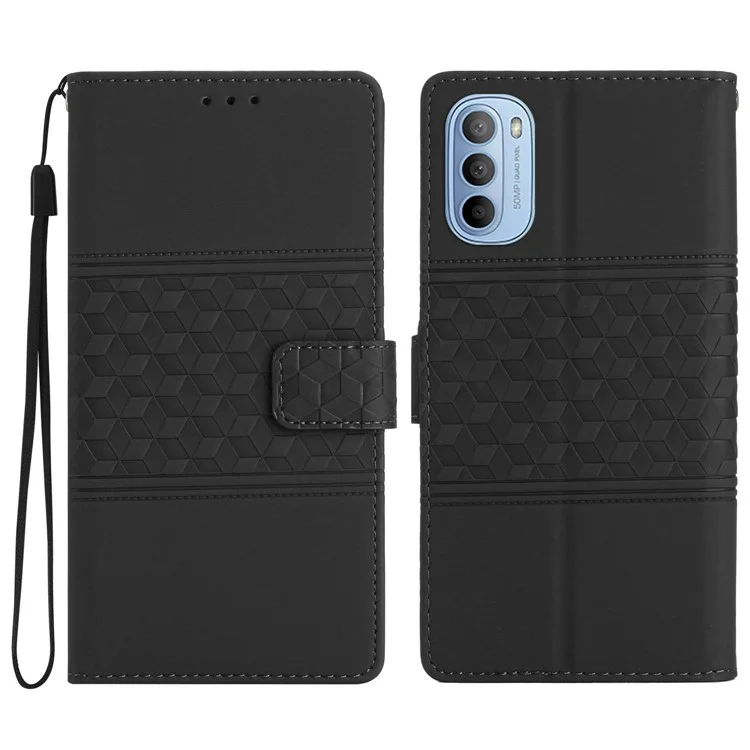 Pour Motorola Moto G62 5g, Couverture de Téléphone en Cuir PU Adapté à la Peau, Portefeuille de Motif Rétro, Portefeuille Complet de Protection Complète Couverture de Téléphone Avec Bracelet - le Noir