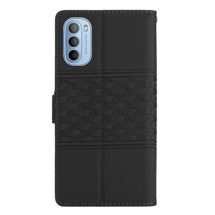 Pour Motorola Moto G62 5g, Couverture de Téléphone en Cuir PU Adapté à la Peau, Portefeuille de Motif Rétro, Portefeuille Complet de Protection Complète Couverture de Téléphone Avec Bracelet - le Noir