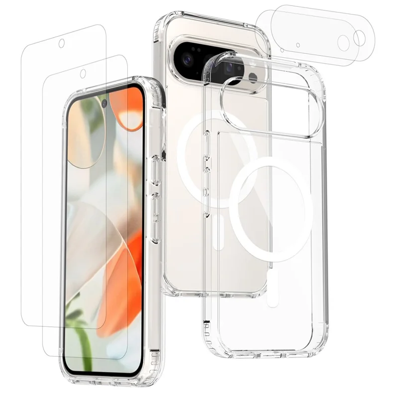 For Google Pixel 11 Magnetic Case TPU + PC Clear Phone Cover with 2Pcs Camera Protector + 2Pcs Screen Protector - Transparent