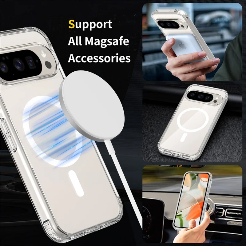 For Google Pixel 11 Pro Magnetic Case TPU + PC Clear Phone Cover with 2Pcs Camera Protector + 2Pcs Screen Protector - Transparent