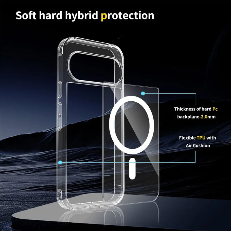 For Google Pixel 11 Pro Magnetic Case TPU + PC Clear Phone Cover with 2Pcs Camera Protector + 2Pcs Screen Protector - Transparent