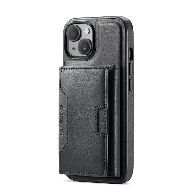 MAGKING K4 Series For iPhone 15 Plus Magnetic Case Detachable Wallet PU TPU PC Phone Cover - Black