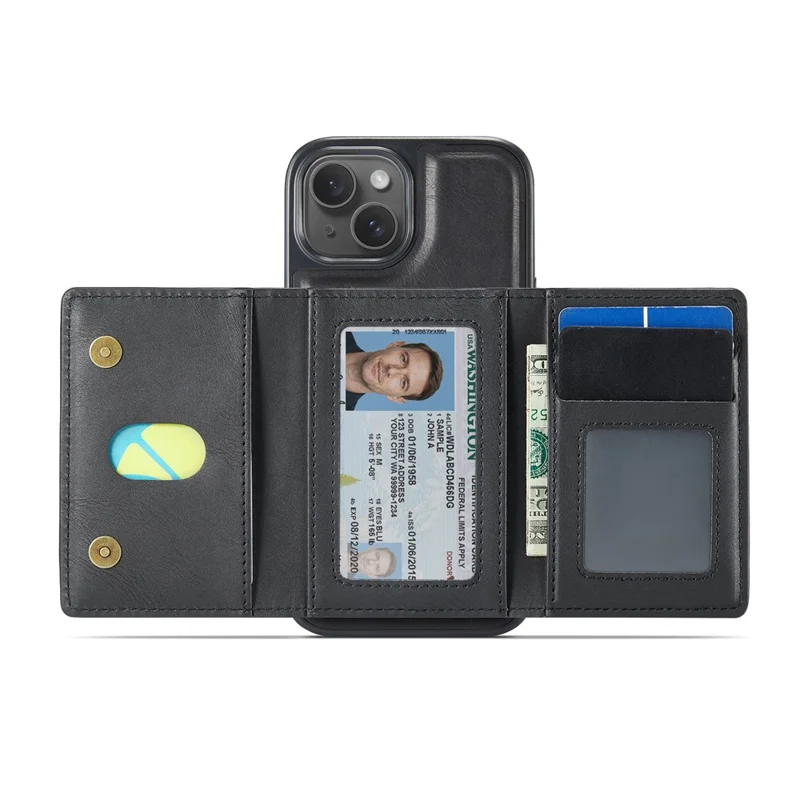 MAGKING K4 Series For iPhone 15 Plus Magnetic Case Detachable Wallet PU TPU PC Phone Cover - Black