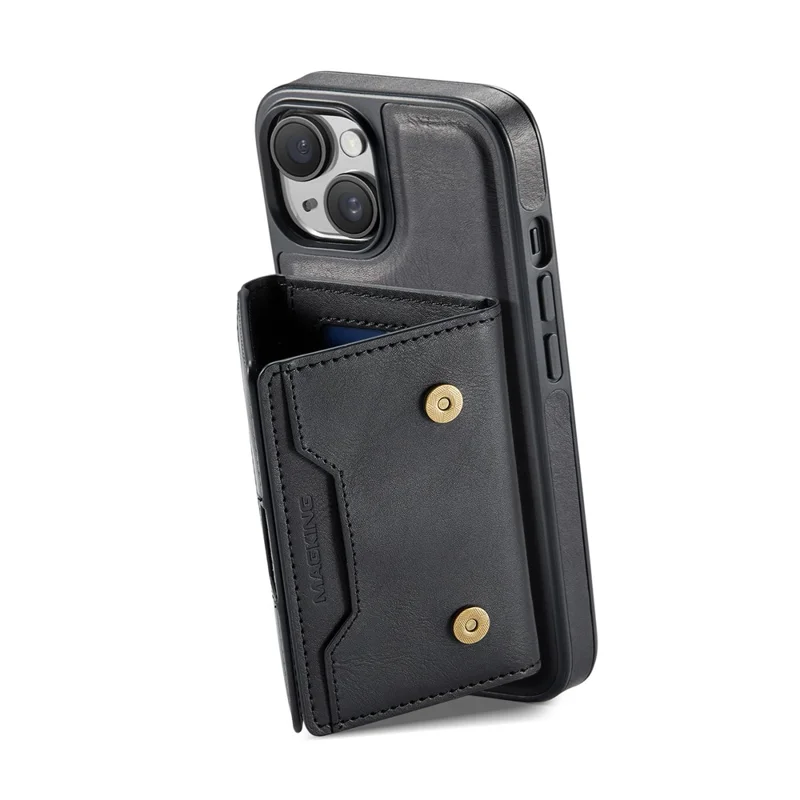MAGKING K4 Series For iPhone 15 Plus Magnetic Case Detachable Wallet PU TPU PC Phone Cover - Black