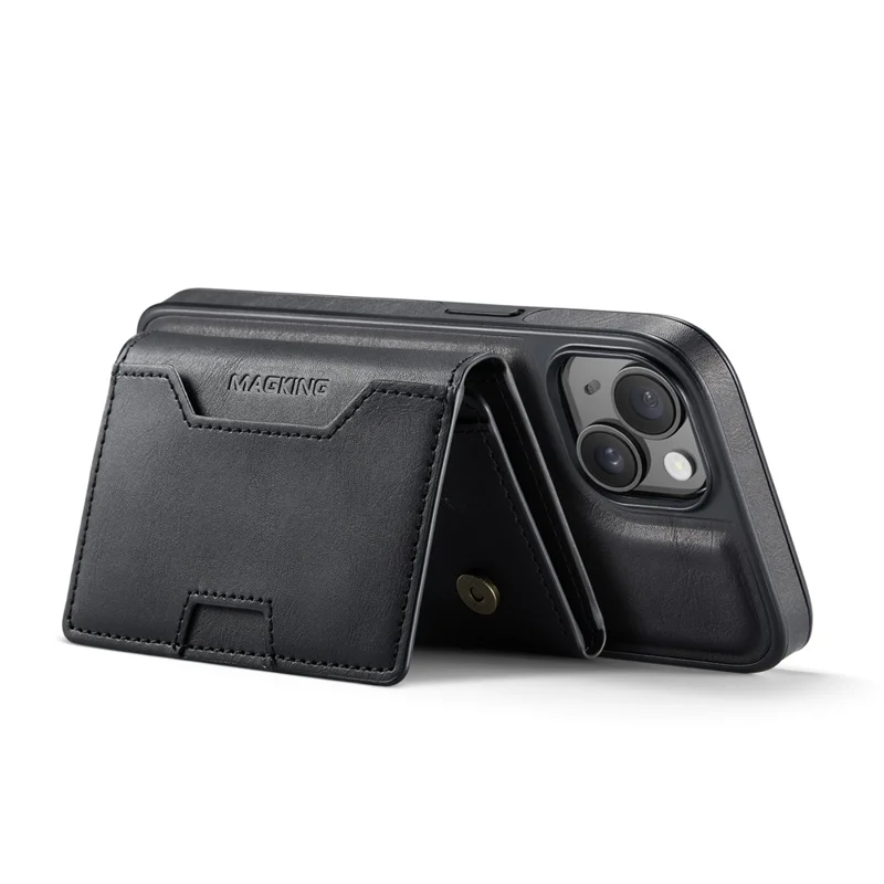 MAGKING K4 Series For iPhone 15 Plus Magnetic Case Detachable Wallet PU TPU PC Phone Cover - Black