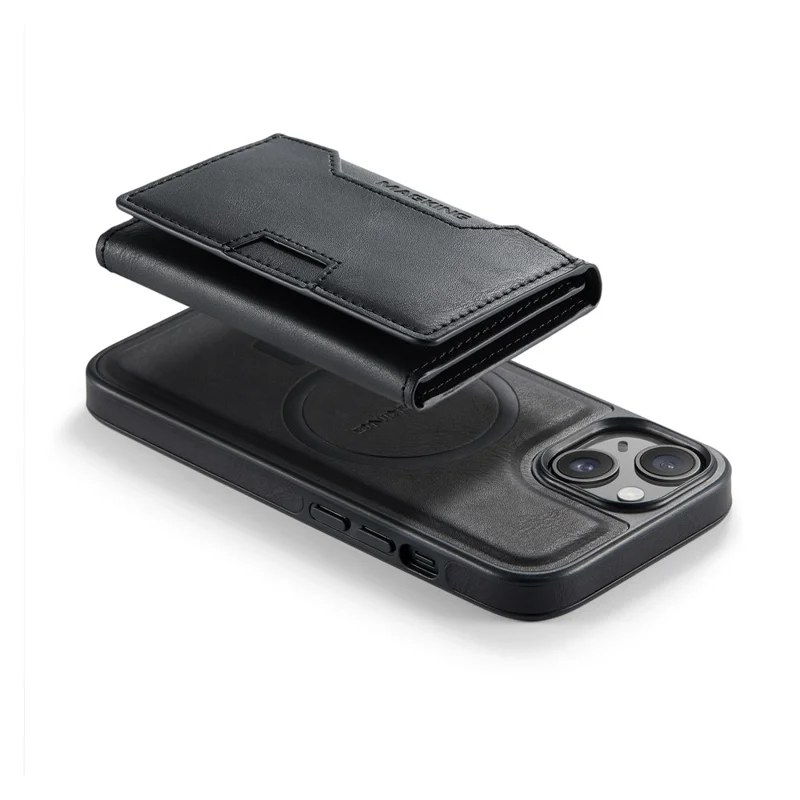 MAGKING K4 Series For iPhone 15 Plus Magnetic Case Detachable Wallet PU TPU PC Phone Cover - Black