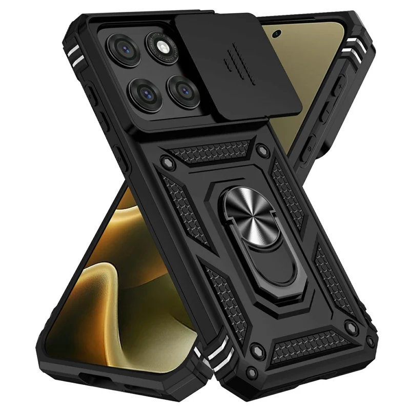 For Motorola Edge (2026) Case PC + TPU Phone Cover with Lens Protection Kickstand - Black