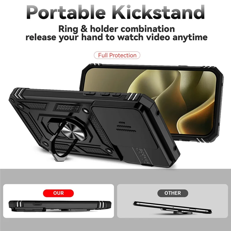 For Motorola Edge (2026) Case PC + TPU Phone Cover with Lens Protection Kickstand - Black
