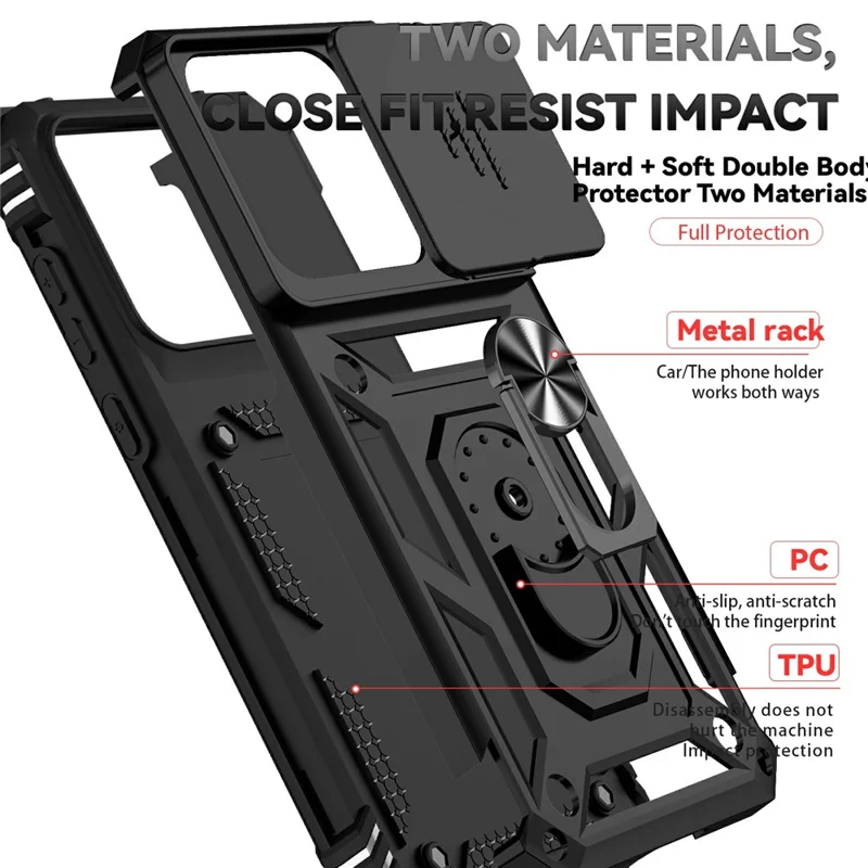 For Motorola Edge (2026) Case PC + TPU Phone Cover with Lens Protection Kickstand - Black