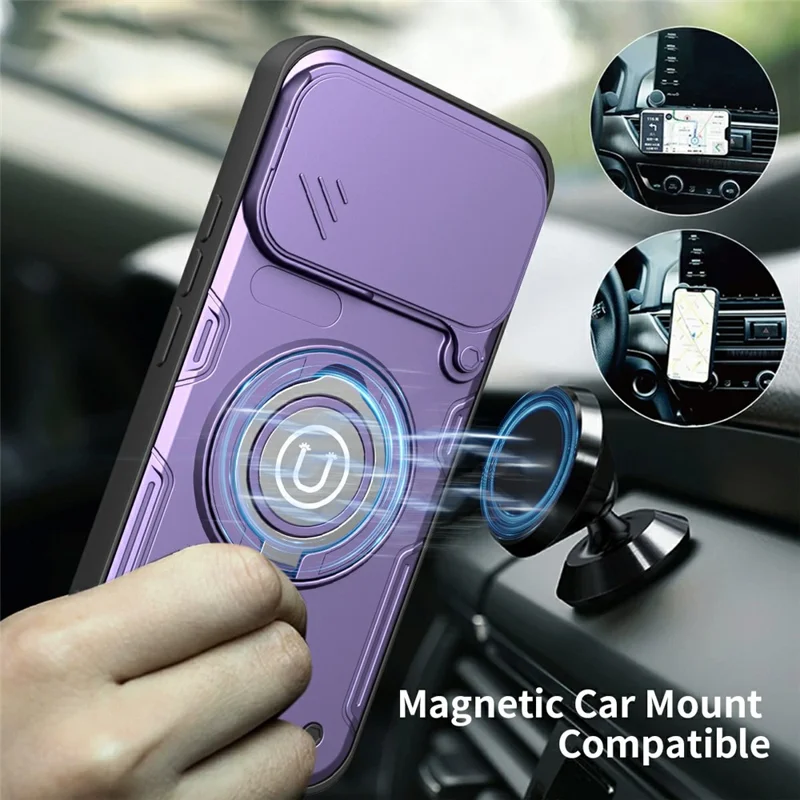 For Xiaomi 17T Pro Case with Slide Camera Cover Ring Kickstand PC + TPU Phone Shell - Purple