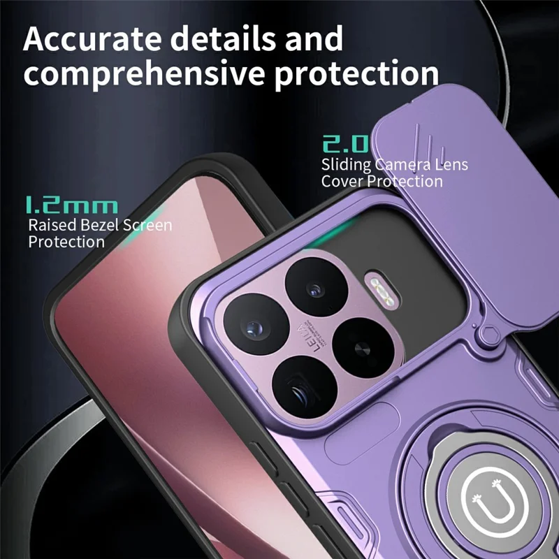 For Xiaomi 17T Pro Case with Slide Camera Cover Ring Kickstand PC + TPU Phone Shell - Purple