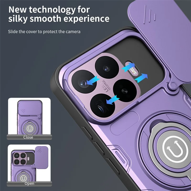 For Xiaomi 17T Pro Case with Slide Camera Cover Ring Kickstand PC + TPU Phone Shell - Purple