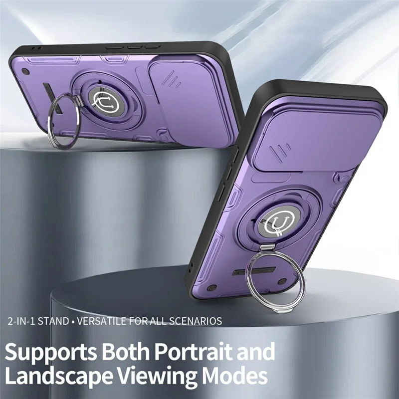 For Xiaomi 17T Pro Case with Slide Camera Cover Ring Kickstand PC + TPU Phone Shell - Purple