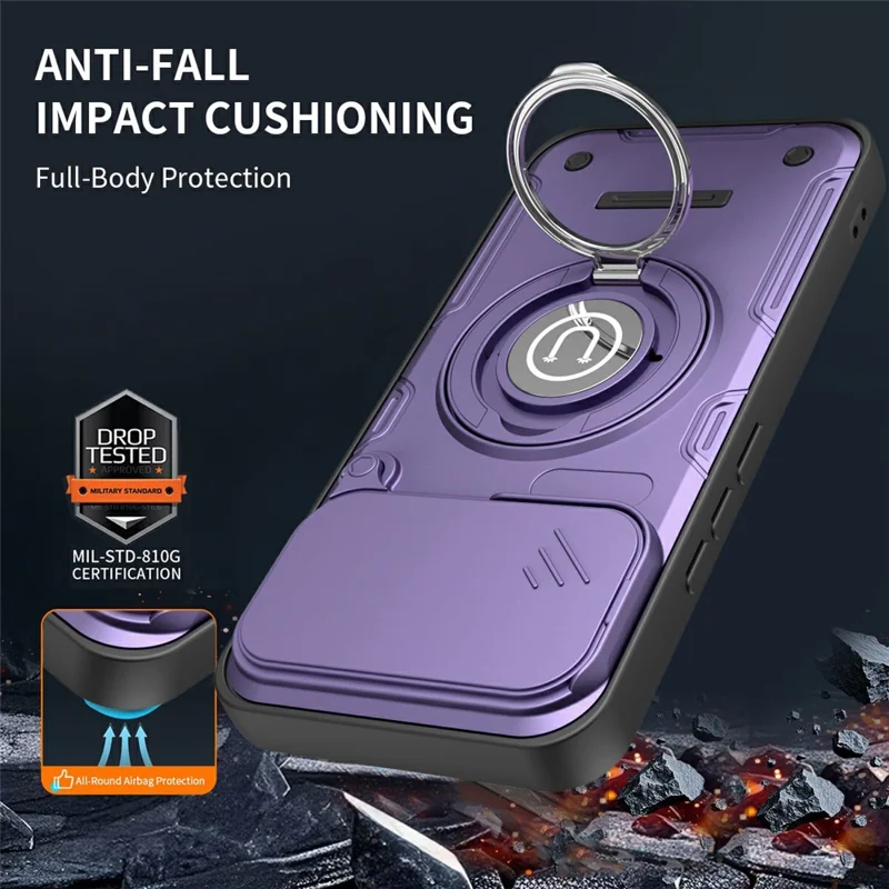For Xiaomi 17T Pro Case with Slide Camera Cover Ring Kickstand PC + TPU Phone Shell - Purple