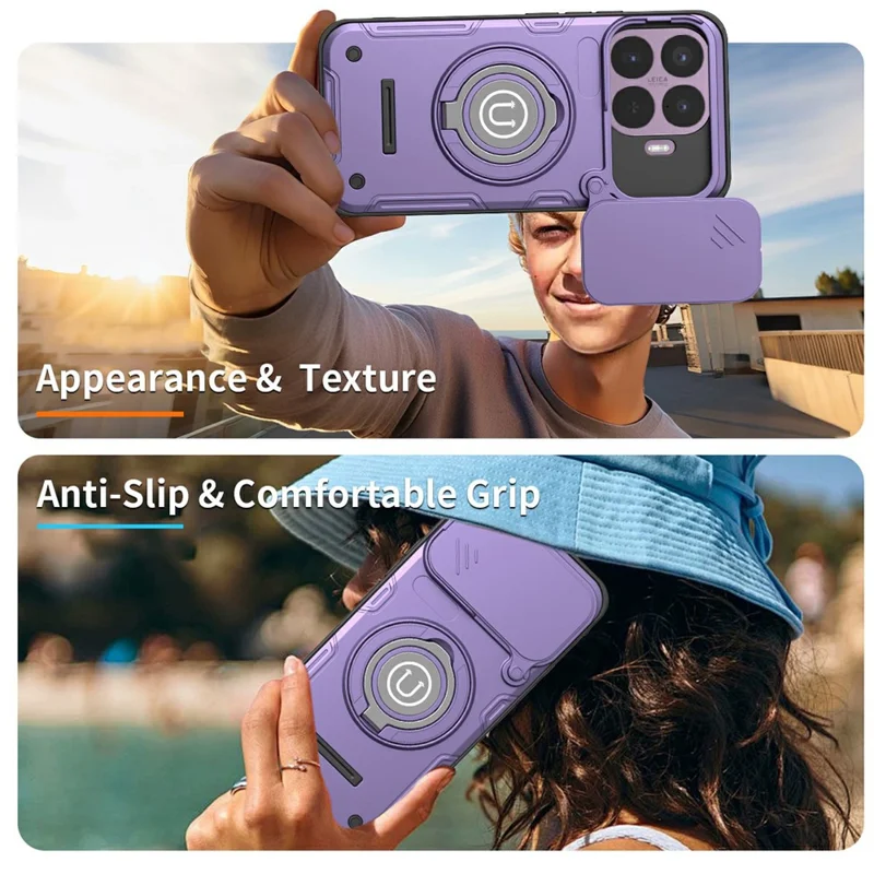 For Xiaomi 17T Pro Case with Slide Camera Cover Ring Kickstand PC + TPU Phone Shell - Purple