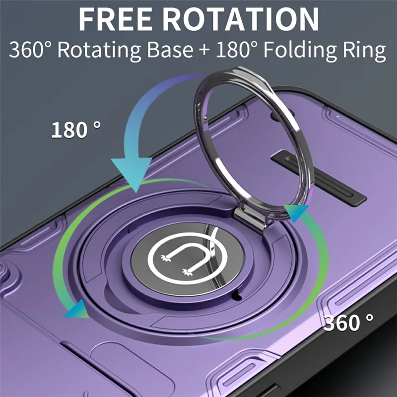 For Xiaomi 17T Pro Case with Slide Camera Cover Ring Kickstand PC + TPU Phone Shell - Purple