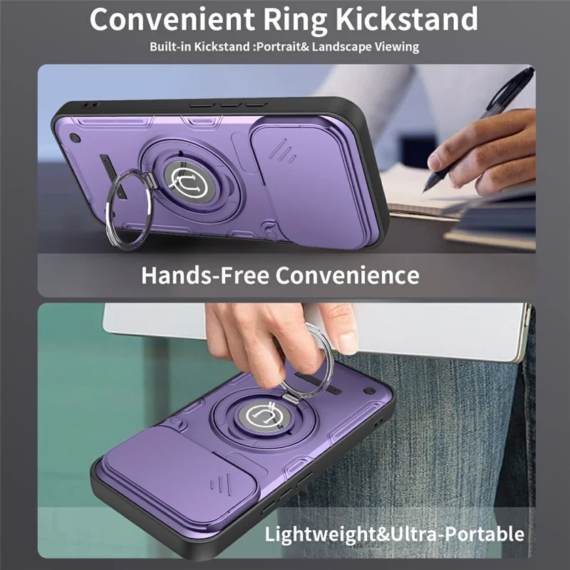 For Xiaomi 17T Pro Case with Slide Camera Cover Ring Kickstand PC + TPU Phone Shell - Purple