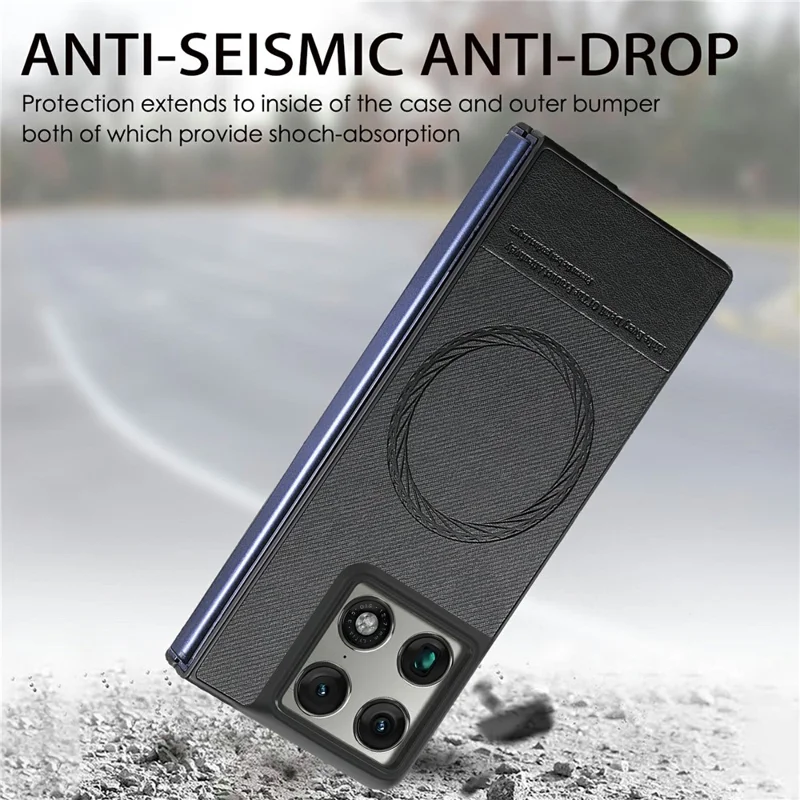For Motorola Razr Fold 5G Magnetic Case Denim Texture Leather + PC Shockproof Phone Cover - Black