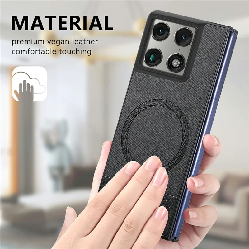 For Motorola Razr Fold 5G Magnetic Case Denim Texture Leather + PC Shockproof Phone Cover - Black
