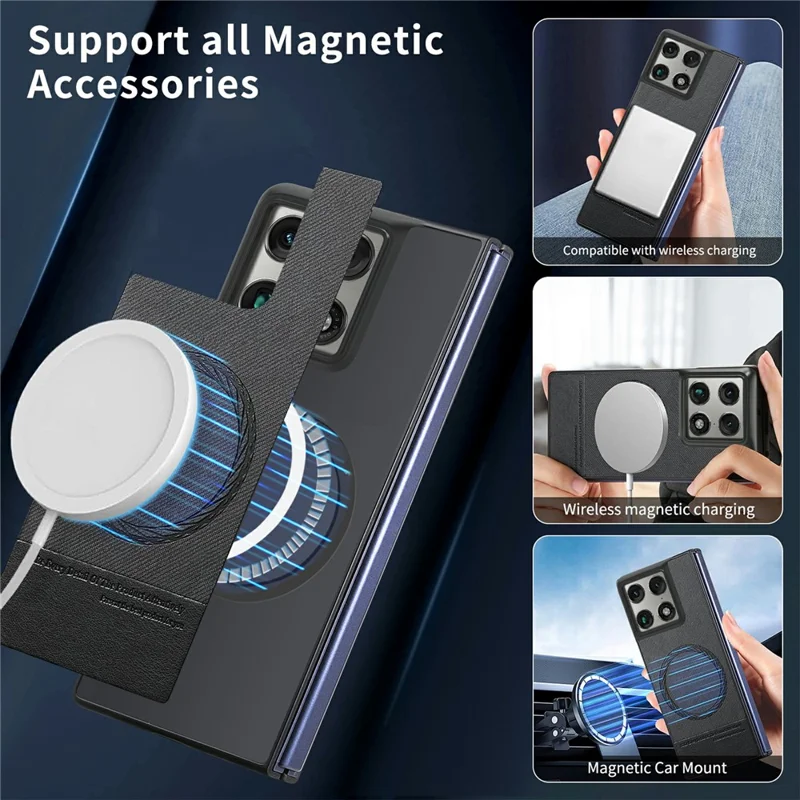 For Motorola Razr Fold 5G Magnetic Case Denim Texture Leather + PC Shockproof Phone Cover - Black