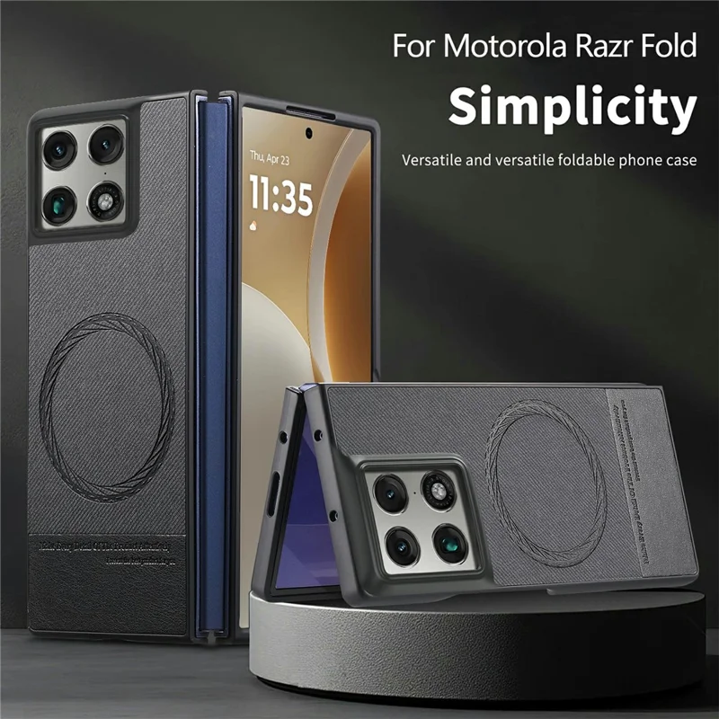 For Motorola Razr Fold 5G Magnetic Case Denim Texture Leather + PC Shockproof Phone Cover - Black