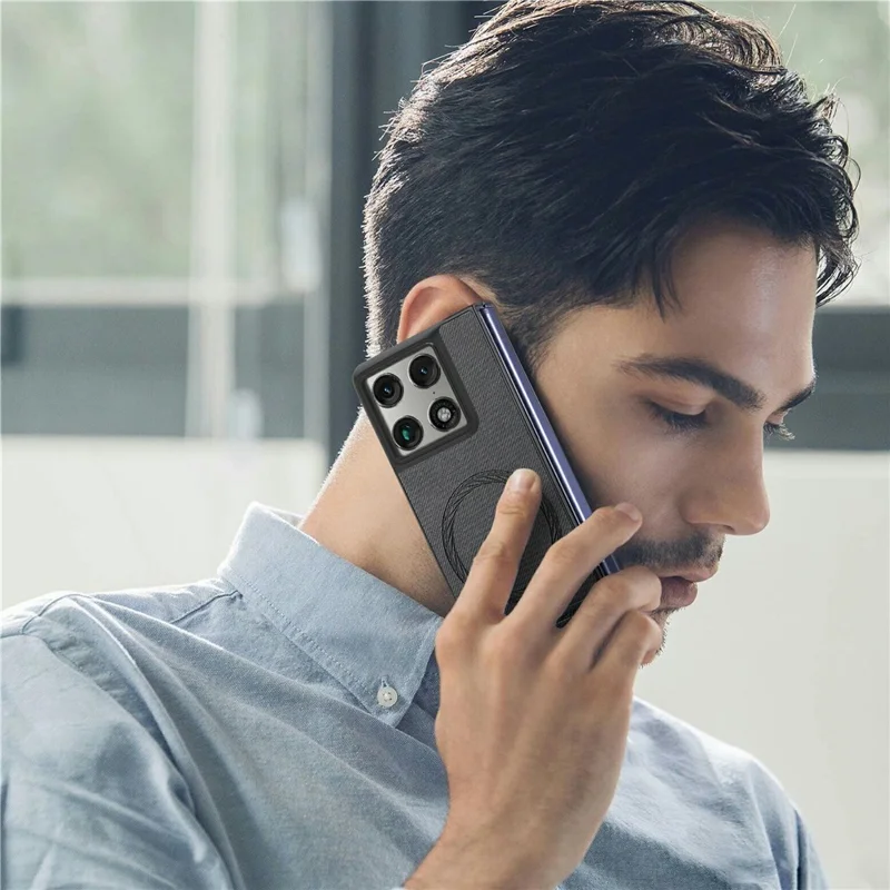 For Motorola Razr Fold 5G Magnetic Case Denim Texture Leather + PC Shockproof Phone Cover - Black