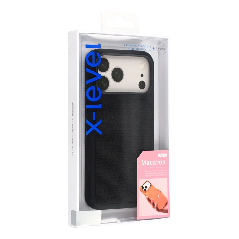X-LEVEL for iPhone 18 Pro Max / 17 Pro Max Magnetic Case Silicone + Tech Fabric Shockproof Anti-Scratch Phone Cover - Black