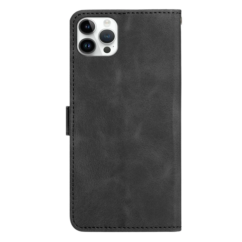 For iPhone 16 Pro Max Wallet Case Imprinted Cat Butterfly Leather Phone Cover with Wrist Strap - Black