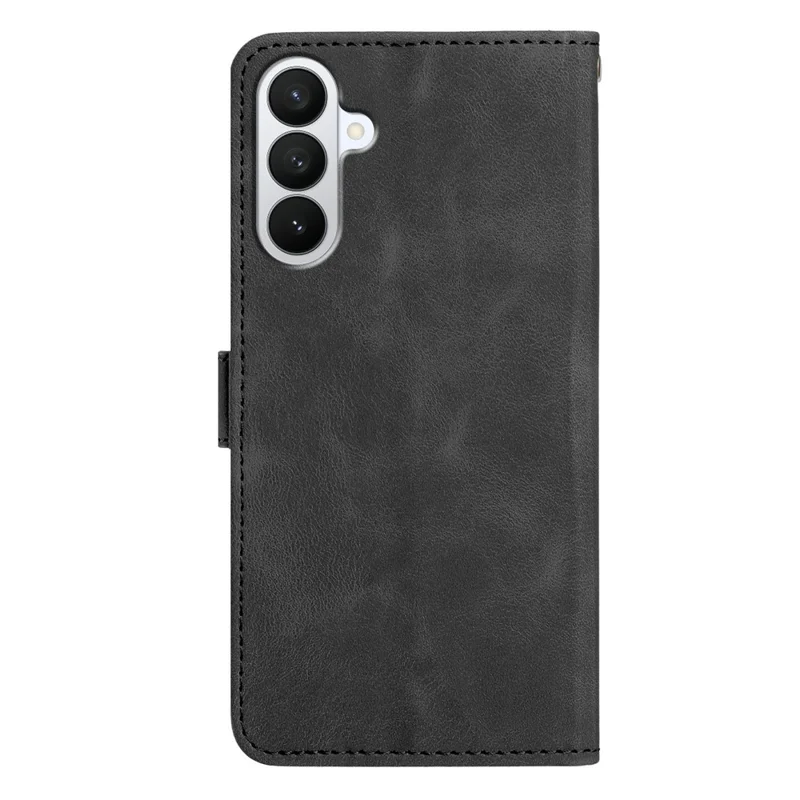 For Samsung Galaxy S26+ Wallet Case Imprinted Cat Butterfly Leather Phone Cover with Wrist Strap - Black