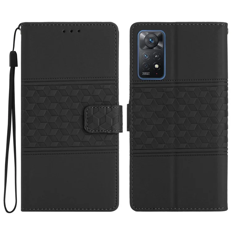 Case de Teléfono de Cuero PU Para Xiaomi Redmi Note 11 Pro 5G (Qualcomm) / Redmi Note 11 Pro 4G (MediaTek) Skin-touch Sentimiento Retro de Patrón Impreso Stand Billet de Billetera - Negro
