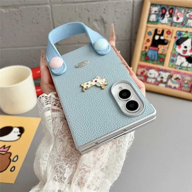 For Samsung Galaxy Z Fold8 Case Cartoon Dachshund Charm PU Leather + PC Protective Phone Cover with Hand Strap - White