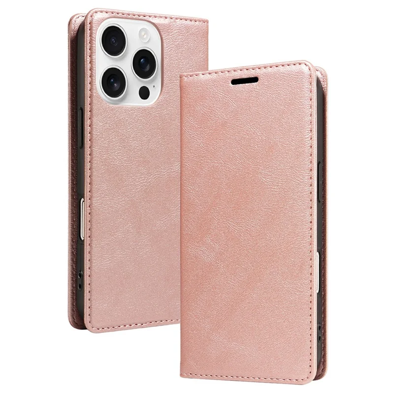 For iPhone 16 Pro Max Wallet Case RFID Blocking Card Slots Stand Magnetic Closure Leather Phone Cover - Rose Gold