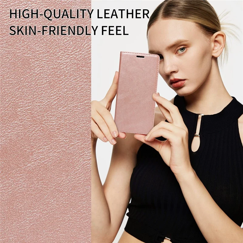 For iPhone 16 Pro Max Wallet Case RFID Blocking Card Slots Stand Magnetic Closure Leather Phone Cover - Rose Gold