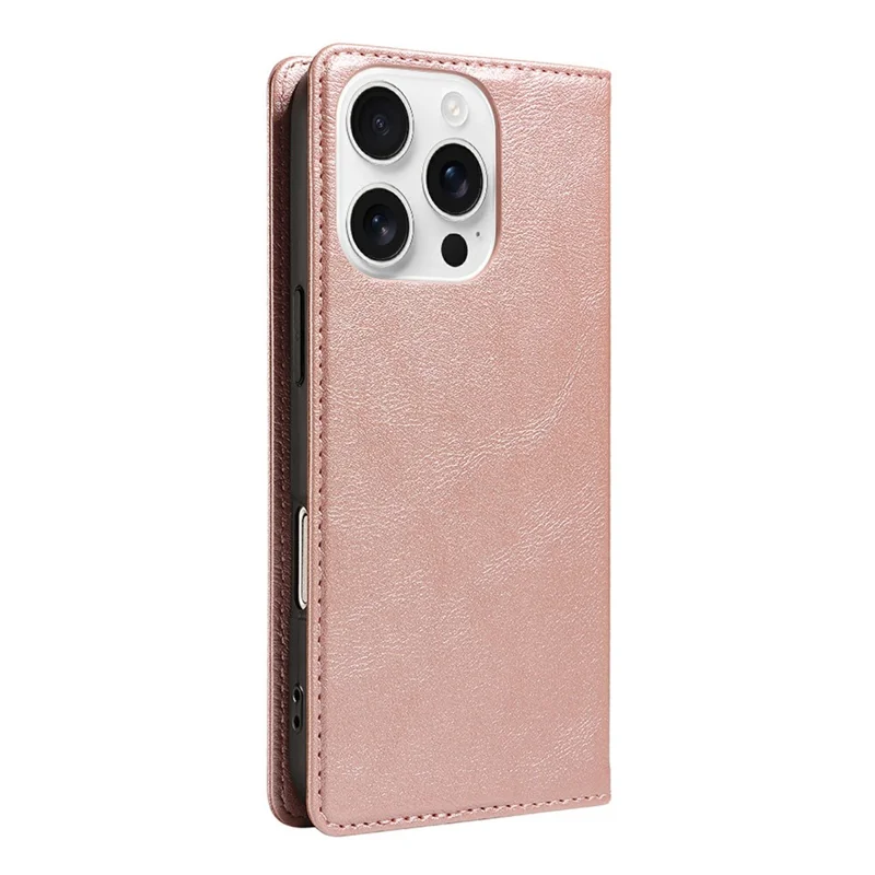 For iPhone 16 Pro Max Wallet Case RFID Blocking Card Slots Stand Magnetic Closure Leather Phone Cover - Rose Gold