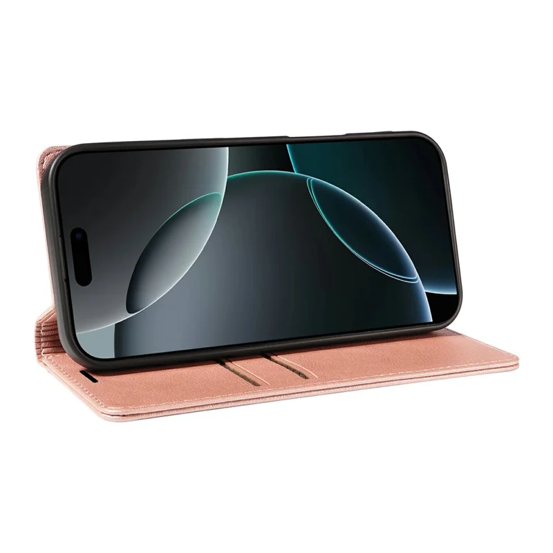 For iPhone 16 Pro Max Wallet Case RFID Blocking Card Slots Stand Magnetic Closure Leather Phone Cover - Rose Gold