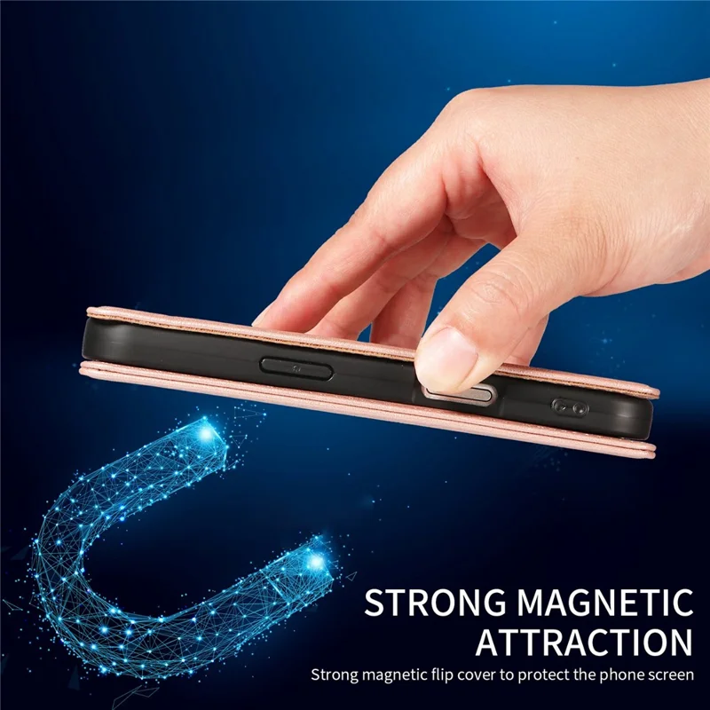 For iPhone 16 Pro Max Wallet Case RFID Blocking Card Slots Stand Magnetic Closure Leather Phone Cover - Rose Gold