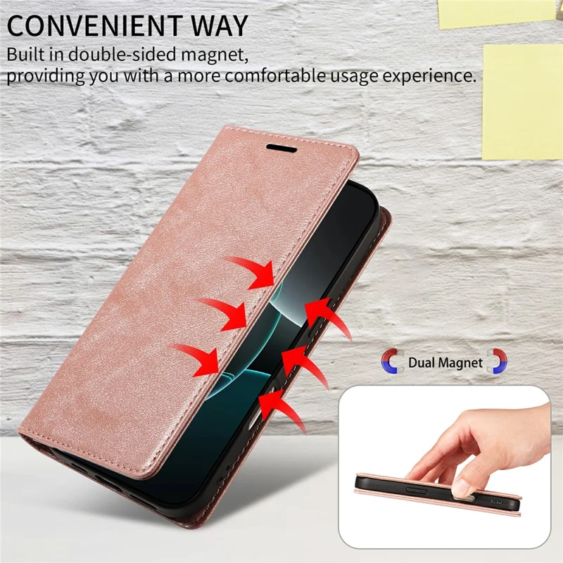 For iPhone 16 Pro Max Wallet Case RFID Blocking Card Slots Stand Magnetic Closure Leather Phone Cover - Rose Gold