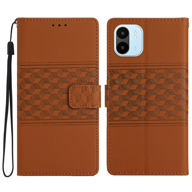 Anti-scratch Cell Phone Case For Xiaomi Redmi A1 4G / A2 4G Stand Wallet PU Leather Skin-friendly Imprinted Pattern Retro Phone Cover with Strap - Brown