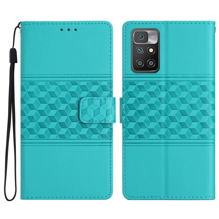 Phone Cover For Xiaomi Redmi 10 2022 4G / Redmi Note 11 4G (MediaTek) / Redmi 10 4G (2021) / Redmi 10 Prime Stand Wallet Retro Imprinted Pattern Skin-friendly Case with Strap - Sky Blue