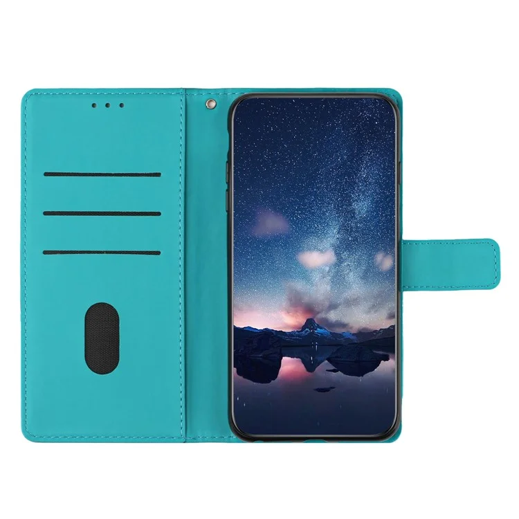 Phone Cover For Xiaomi Redmi 10 2022 4G / Redmi Note 11 4G (MediaTek) / Redmi 10 4G (2021) / Redmi 10 Prime Stand Wallet Retro Imprinted Pattern Skin-friendly Case with Strap - Sky Blue