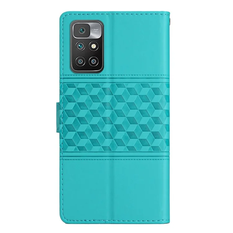 Phone Cover For Xiaomi Redmi 10 2022 4G / Redmi Note 11 4G (MediaTek) / Redmi 10 4G (2021) / Redmi 10 Prime Stand Wallet Retro Imprinted Pattern Skin-friendly Case with Strap - Sky Blue