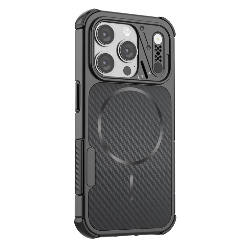 For iPhone 13 Pro Magnetic Case Carbon Fiber Texture PC + TPU Corner Protection Phone Cover - Black