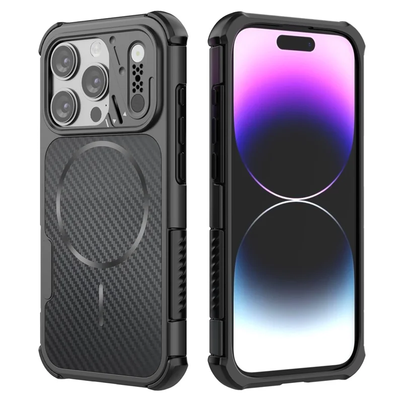 For iPhone 13 Pro Magnetic Case Carbon Fiber Texture PC + TPU Corner Protection Phone Cover - Black