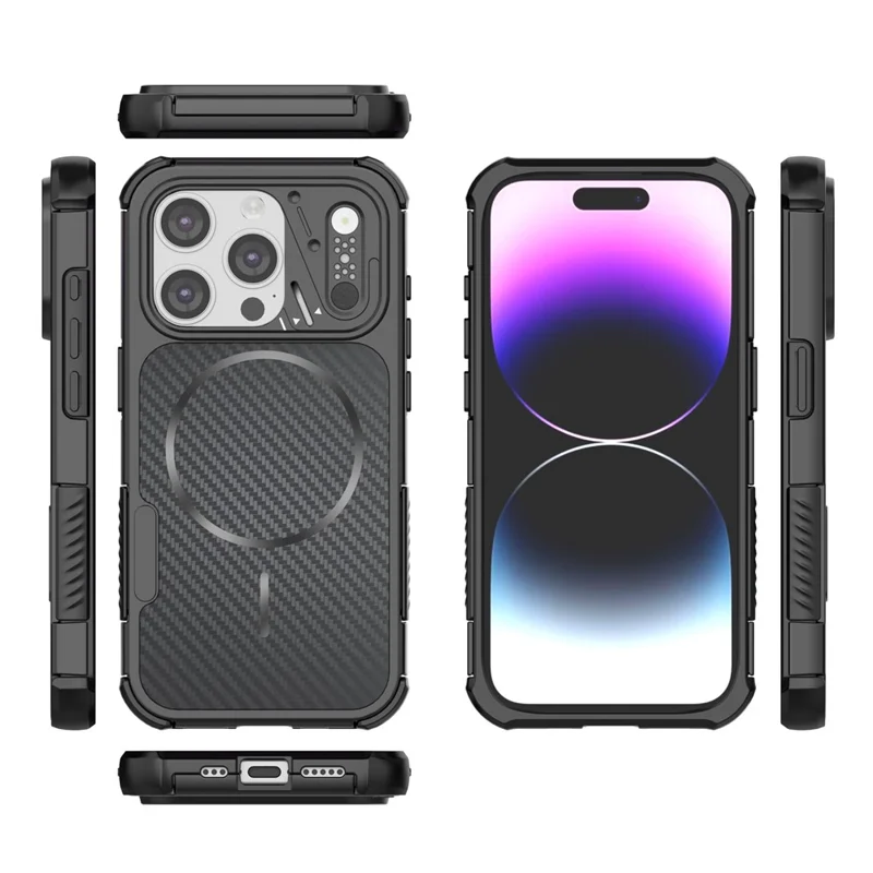 For iPhone 13 Pro Magnetic Case Carbon Fiber Texture PC + TPU Corner Protection Phone Cover - Black