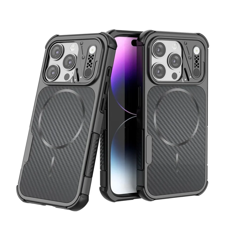 For iPhone 13 Pro Magnetic Case Carbon Fiber Texture PC + TPU Corner Protection Phone Cover - Black