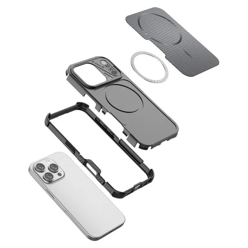 For iPhone 13 Pro Magnetic Case Carbon Fiber Texture PC + TPU Corner Protection Phone Cover - Black