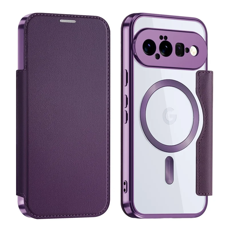 For Google Pixel 11 Magnetic Case RFID Blocking Card Holder Leather Phone Cover with Lens Film - Dark Purple