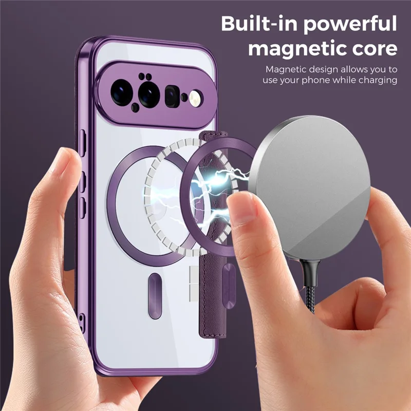 For Google Pixel 11 Magnetic Case RFID Blocking Card Holder Leather Phone Cover with Lens Film - Dark Purple