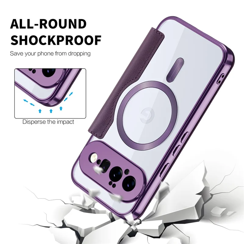 For Google Pixel 11 Magnetic Case RFID Blocking Card Holder Leather Phone Cover with Lens Film - Dark Purple