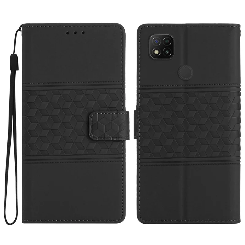 For Xiaomi Redmi 10A Retro PU Leather Shockproof Phone Case Stand Wallet Skin-friendly Flip Phone Cover with Strap - Black